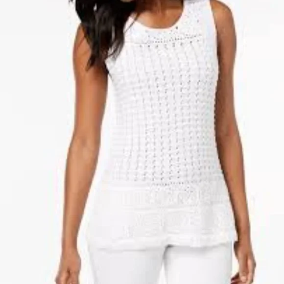 Style & Co Sleeveless Crochet Top, Petite Small, White - Picture 2 of 5